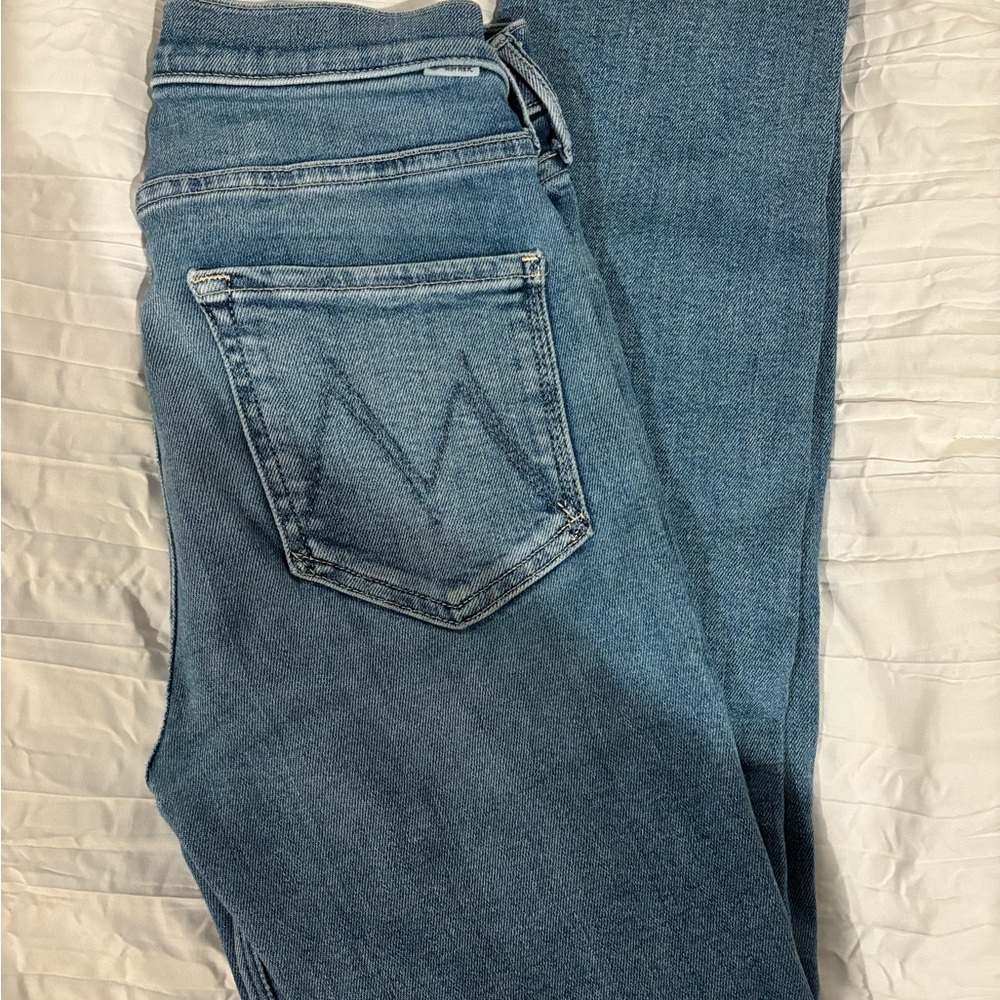 MOTHER Mid Rise Dazzler Ankle Fray Jeans - Light Blue / Medium Blue - Picture 3 of 6